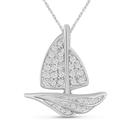 Silver Chain Necklace for Women – .925 Sterling Silver SailBoat Necklace with Sparkling Genuine 0.20 CTW White Diamonds – Chic, Sterling Silver Statement Necklace Gifts by JewelersClub