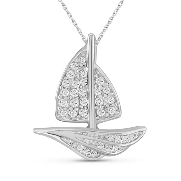 Silver Chain Necklace for Women – .925 Sterling Silver SailBoat Necklace with Sparkling Genuine 0.20 CTW White Diamonds – Chic, Sterling Silver Statement Necklace Gifts by JewelersClub