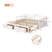 White Twin Wooden Daybed with Trundle Bed and Two Storage Drawers , Extendable Bed Daybed,Sofa Bed for Bedroom Living Room