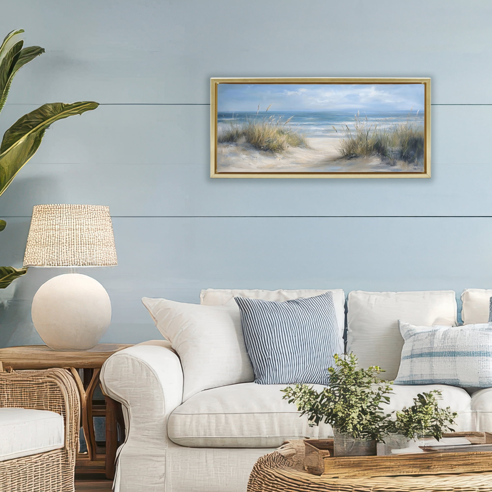 Stupell Industries Coastal Peace Dunes Gold Framed Floater Canvas Wall Art, design by LSR Design Studio