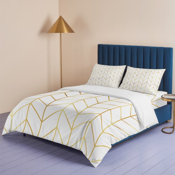 Minimalist Yellow Herringbone Arrow Queen Size Bed Set,Abstract Geometric Line Bedding for All Seasons,4 Pcs Bed Set,1 Quiltcover (90"x90"),1 Sheet (90"x102"),2 Pillowcases (20"x30")