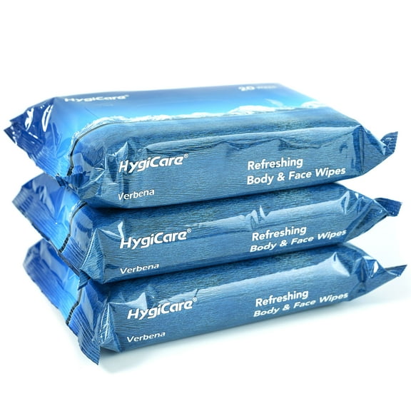 HygiCare Body & Face Wipes Verbena, 60ct, Bamboo, Soft, Ultra Thick, No Rinse, Perfect for Hiking Gym Camping