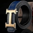 thumbnail image 5 of New Style Business Leisure Genuine PU Leather H Smooth Buckle Litchi Grain Belt For Men (FMY), 5 of 5