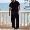 thumbnail image 5 of Miluxas Men's 2 Piece Linen Shirts with Hoodie Suit Long Sleeve Pants Set Casual Drawstring Daily Wear Black XL(XL), 5 of 9