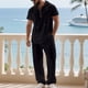 thumbnail image 5 of Ceisia Men's Loose Fit Cotton-Linen Like 2-Piece Set Hooded Short Sleeve Shirt with Elastic Waist Wide Leg Pants Gifts, 5 of 9