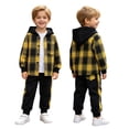 thumbnail image 3 of OYXSER 6T Boy Clothes Toddler Boys 2 Piece Cotton Plaid Hooded Shirt and Elastic Waist Pants Set Comfortable Daily Outfit, Yellow 6 Years, 3 of 9