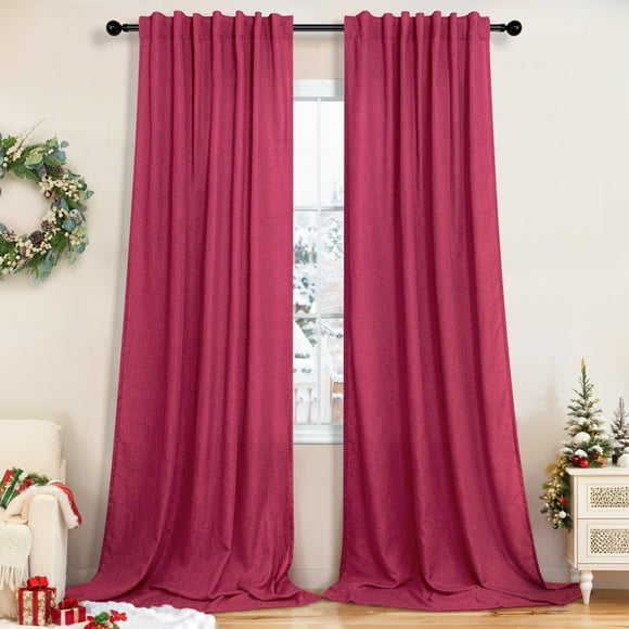 Cortinas Pitalk de lino semitransparente con lengüeta trasera de 52 x 213 cm, 2 paneles
