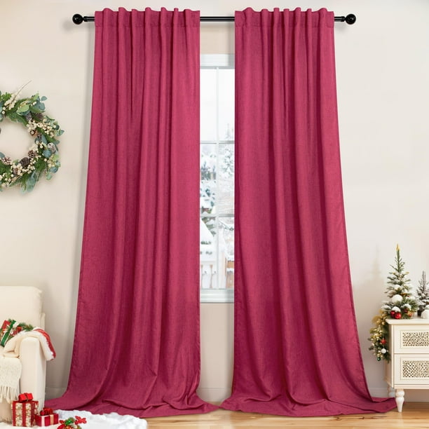 Cortinas Pitalk de lino semitransparente con lengüeta trasera de 52 x 213 cm, 2 paneles