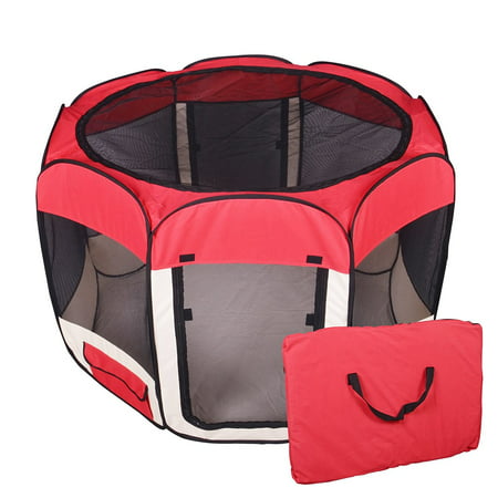 New Small Pet Dog Cat Tent Playpen Exercise Play Pen Soft Crate T08S Red, Lightweight, portable and fully assembled By BestPet Ship from (Best Carrier In The Us)