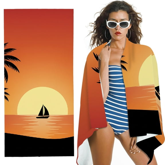 RKSupls Minimalist Island Sunset Oversized Microfiber Beach Towel, Ultra-Soft Microfiber Suitable for Bathroom, beach, Soft Super Absorbent- 30x60 in