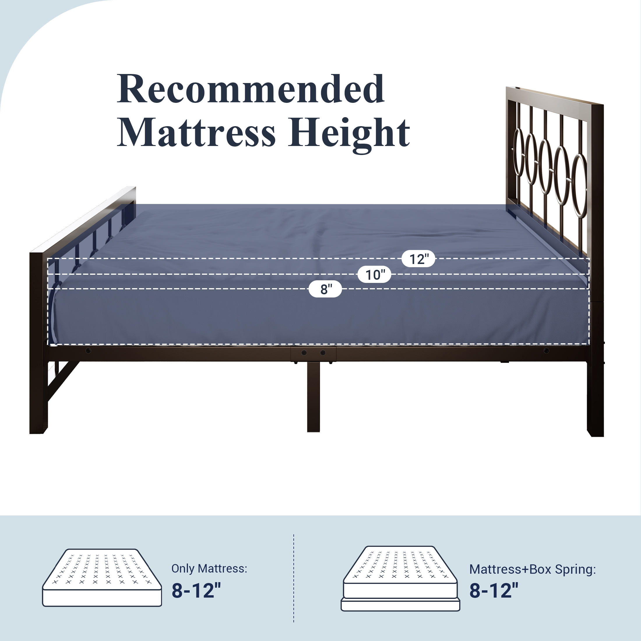 Sifurni Queen Size Metal Platform Bed Frame with Modern & Vintage Headboard and Footboard, Brown