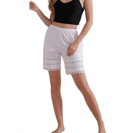 Rdhnmea Women Half Slip Shorts Elastic Waist Lace Patchwork Bloomers Loose Summer Pajama Shorts Sleepwear for Split Skirt Lace Pettipants Snip