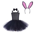 thumbnail image 2 of Grils Easter Dress,Easter Bunny Girl Dress for Girls 2-12 Years,Tutu Party Dress with Tulle Skirt and Headband,Performance Outfit for Holiday Celebration(Black,4-5 Years), 2 of 8