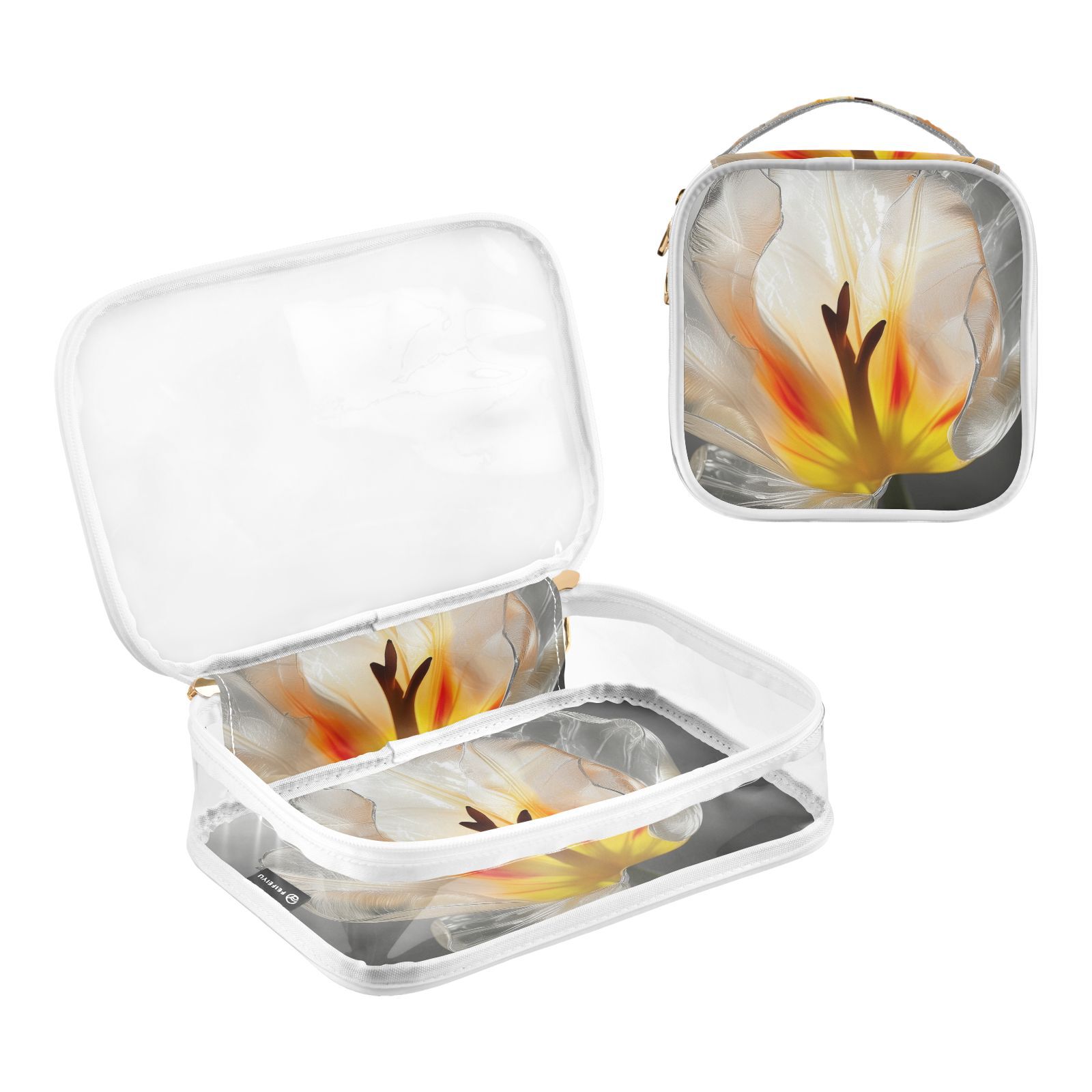 Clear Makeup Bags with Handle Large Opening 2 Pack Set Toiletry Bag Quart Size Bag, for Women Man Traveling Travel Essentials, Toiletries and Other. Transparent Tulipa Pure