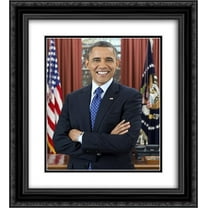 Official portrait of President Barack Obama in Oval Office 20x24 Double Matted Black Ornate Framed Art Print