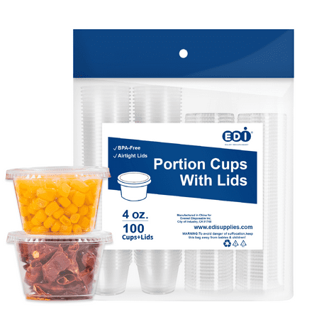 

EDI Clear Plastic Disposable Portion Cups/Souffle Cup with Lids (4 oz 100)