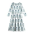 thumbnail image 4 of Abcomgle Girls Maxi Dresses 10-12 Casual A-Line Long Sleeve Maxi Dress Vintage Floral Print Crew Neck Sundresses Holiday Swing Skirt with Pockets,Blue, 4 of 5