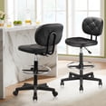 thumbnail image 2 of KLASIKA PU Leather Rolling Stool with Foot Rest Backrest, Drafting Chair with Wheels Adjustable Height, Multi-Purpose Desk Chair for Home Office Bar Kitchen Shop, Black (1PK), 2 of 9