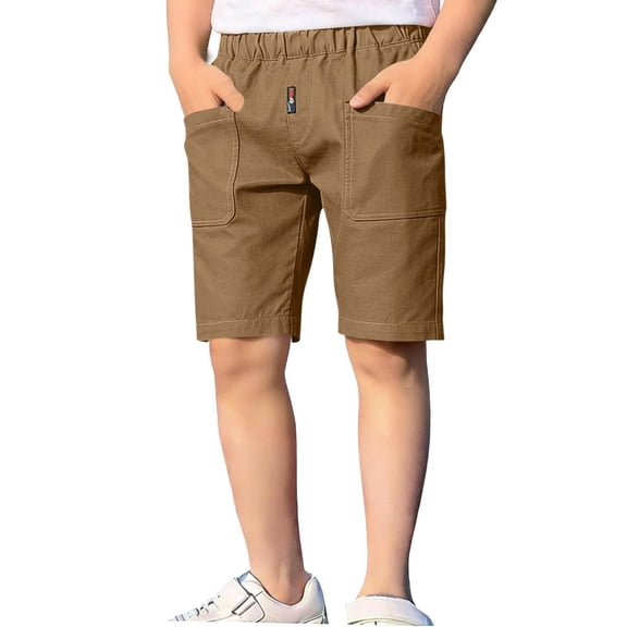 Fnooota Boys Cotton Cargo Shorts Size 8, Elastic Waist Fashion Relaxed Fit Casual Summer Shorts with Pockets Khaki