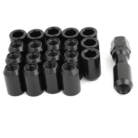 Unique Bargains M12 x 1.25 Thread Black Metal Hex Locking Lug Nuts 20 Pcs for Auto