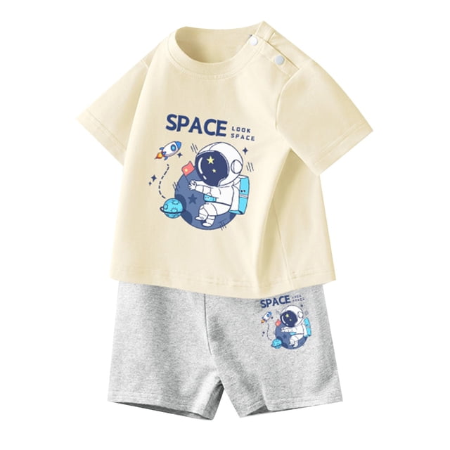MIASHUI Ensemble d'Été Deux Pièces T-Shirts Graphiques à Manches Courtes et Shorts, Beige, 2-3 Ans