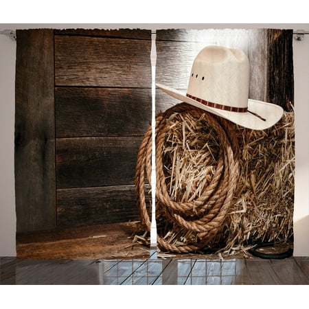 Western Decor Curtains 2 Panels Set American West Rodeo Hat With