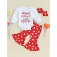thumbnail image 3 of Elippeo My First Valentines Day Baby Girl Outfit 3M 6M 12M 18M Mommy Daddy's Little Valentines Onesie+Bell Bottoms+Headband Newborn Valentines Day Clothes, 3 of 9