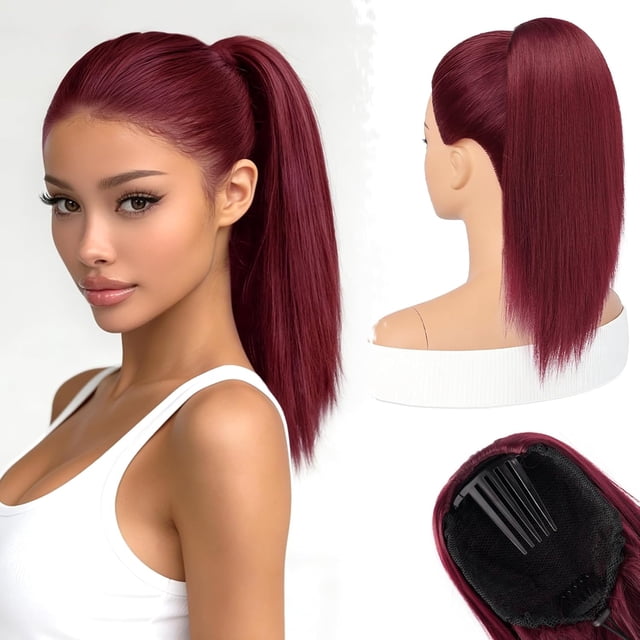 Yanonmyfd Black Straight Drawstring Ponytail Extension - 28 Inch Long Straight Drawstring Ponytail Extension Natural Looking Fluffy Soft Synthetic Cheer Posh Pony Tails Hairpieces Daily Party
