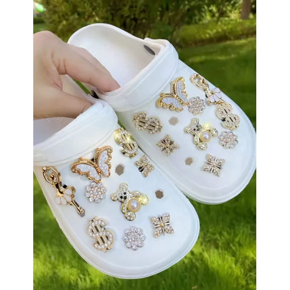 Stylish Gold Diamond Studded Clog Charms Set