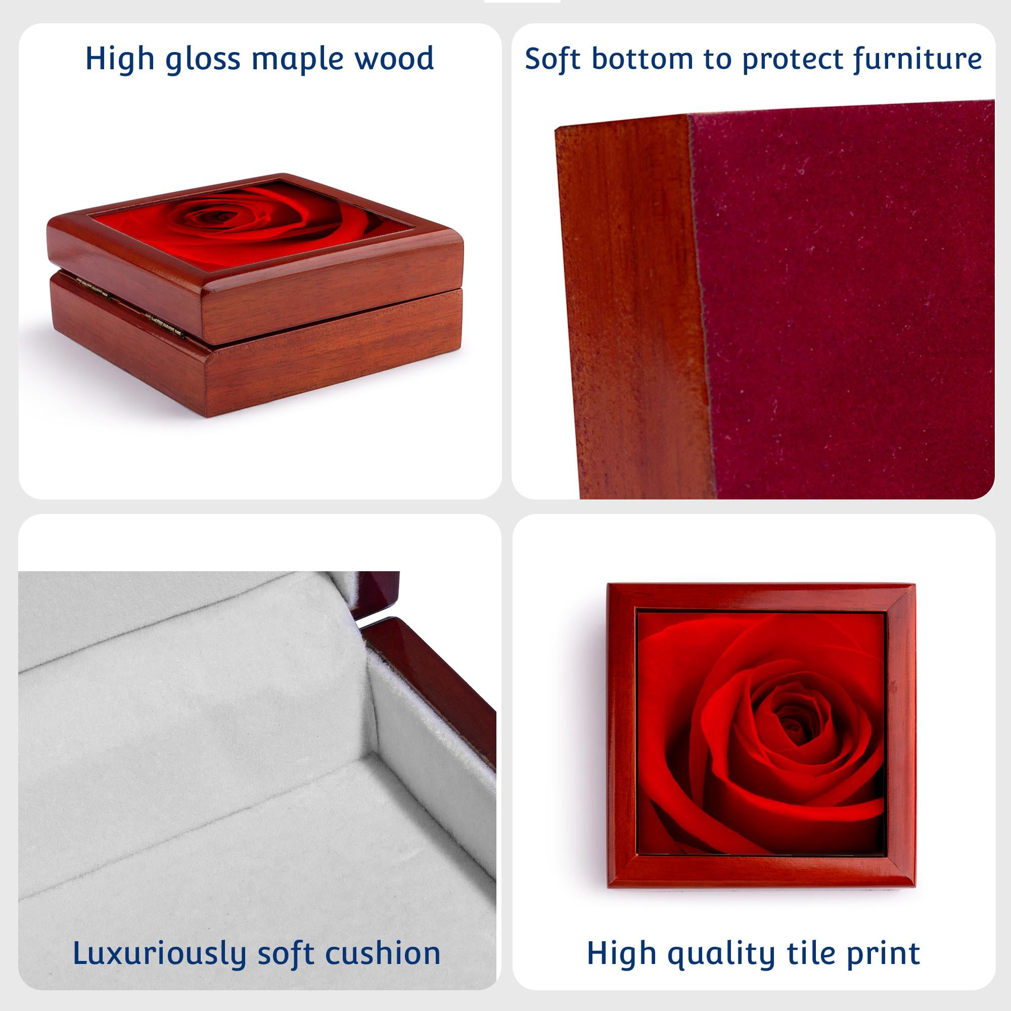 3dRose, Red rose flower love relationship valentine romance romantic compassion passion loving, Jewelry Box 5.5x5.5 inch with 4 inch tile