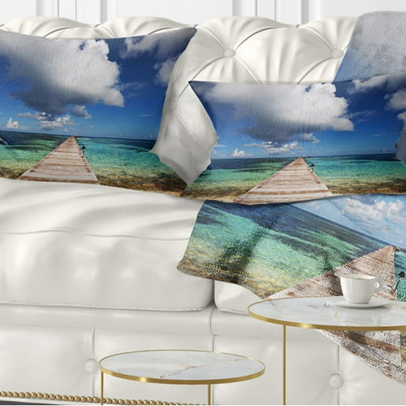 Designart 12" x 20" Blue Polyester Throw Pillow