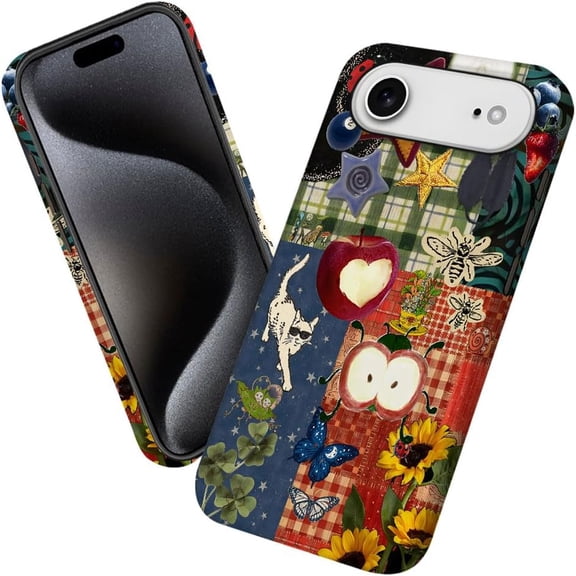 Case for iPhone 17 Air, Retro Art Collage Patchwork Phone Case Military-Grade Drop Protection Cover for Women Girl - Frosted