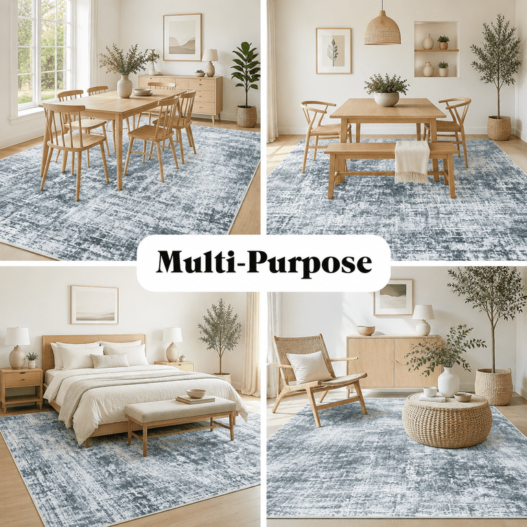 8x10 Area Rug For Living Room Bedroom: Non-slip Modern Light Slate Blue ...