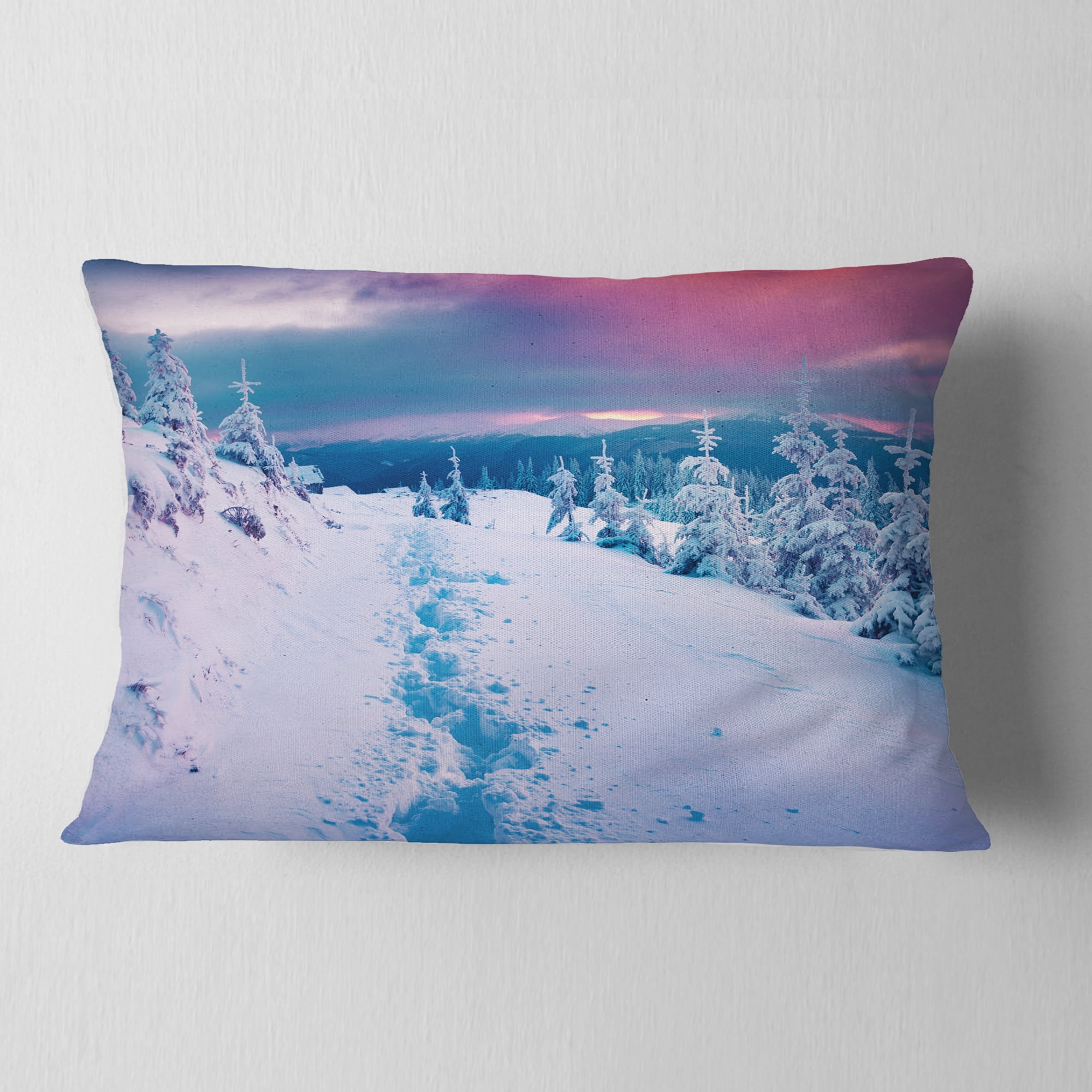 Designart Beautiful Sunrise over Winter Mountains - Landscape Printed Throw Pillow - 12x20