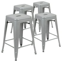 Flash Furniture Cierra 24" High Metal Counter-Height, Indoor Bar Stool in Silver - Stackable Set of 4