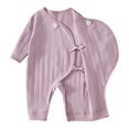 thumbnail image 4 of BLVB Newborn Baby Boy Girl Clothes Cotton Wrap Romper Long Sleeve Coming Home Outfit Infant Jumpsuit(Purple,0-1 Months), 4 of 6