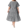 thumbnail image 3 of Agnes Orinda Women's Plus Size Easter Gingham Dresses Crew Neck Flared Short Sleeve Tiered Summer Casual Maxi A Line Dress with Pockets 3X Black, 3 of 5