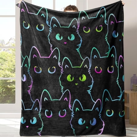 HELLOYOUNG Flannel Throw Blanket Soft Warm Cozy Cat Pattern, Lightweight Napping Blanket for Couch Bed Office, Travel Essential with Storage Bag, Bedroom Accessories Gift for Friend