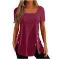 thumbnail image 1 of B91xZ Tops for Women Short Sleeve Round Neck Shirts Basic Tee,Wine XL, 1 of 5