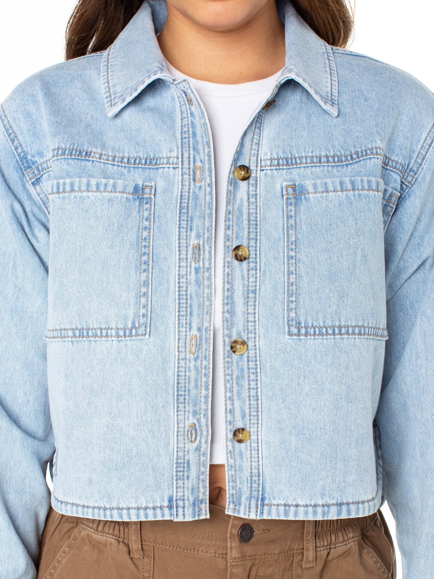Celebrity Pink Women's and Women's Plus Hi Low Button Down Denim Top, Sizes XS-4X