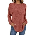 thumbnail image 2 of Women's New Solid Color Long Sleeve Round Neck Knitted T-Shirt Casual Top for Women Comfortable Stylish Knit Shirt Casual Long Sleeve Top, 2 of 6