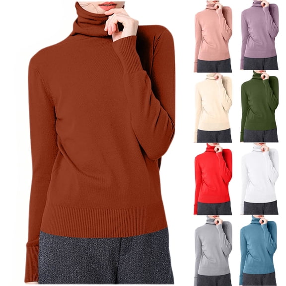 Diufon Turtleneck Tops for Women Long Sleeve Knitted Cotton Blouse Fall Winter Warm Basic Pullover Shirts