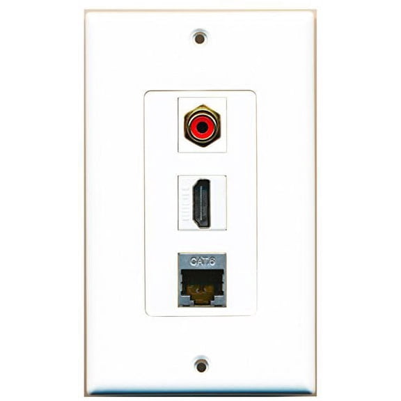 RiteAV - 1 Port HDMI and 1 Port RCA Red and 1 Port Shielded Cat6 Ethernet Decorative Wall Plate