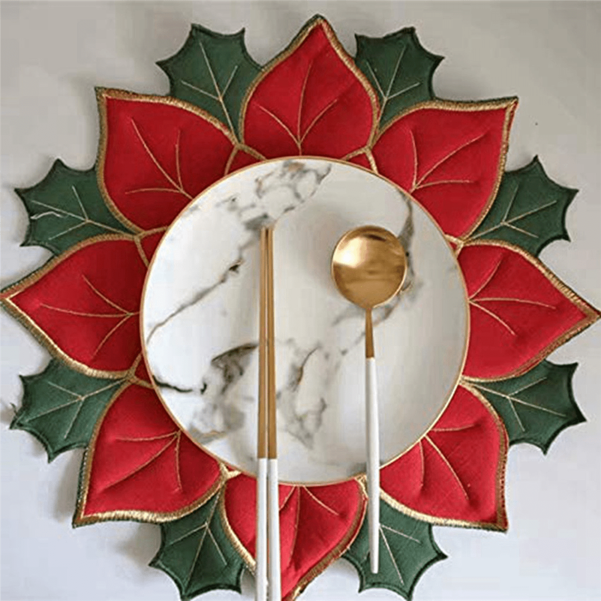 8X Holiday Christmas Embroidered Placemats Applique Poinsettia Placemats Christmas Flower Placemat A