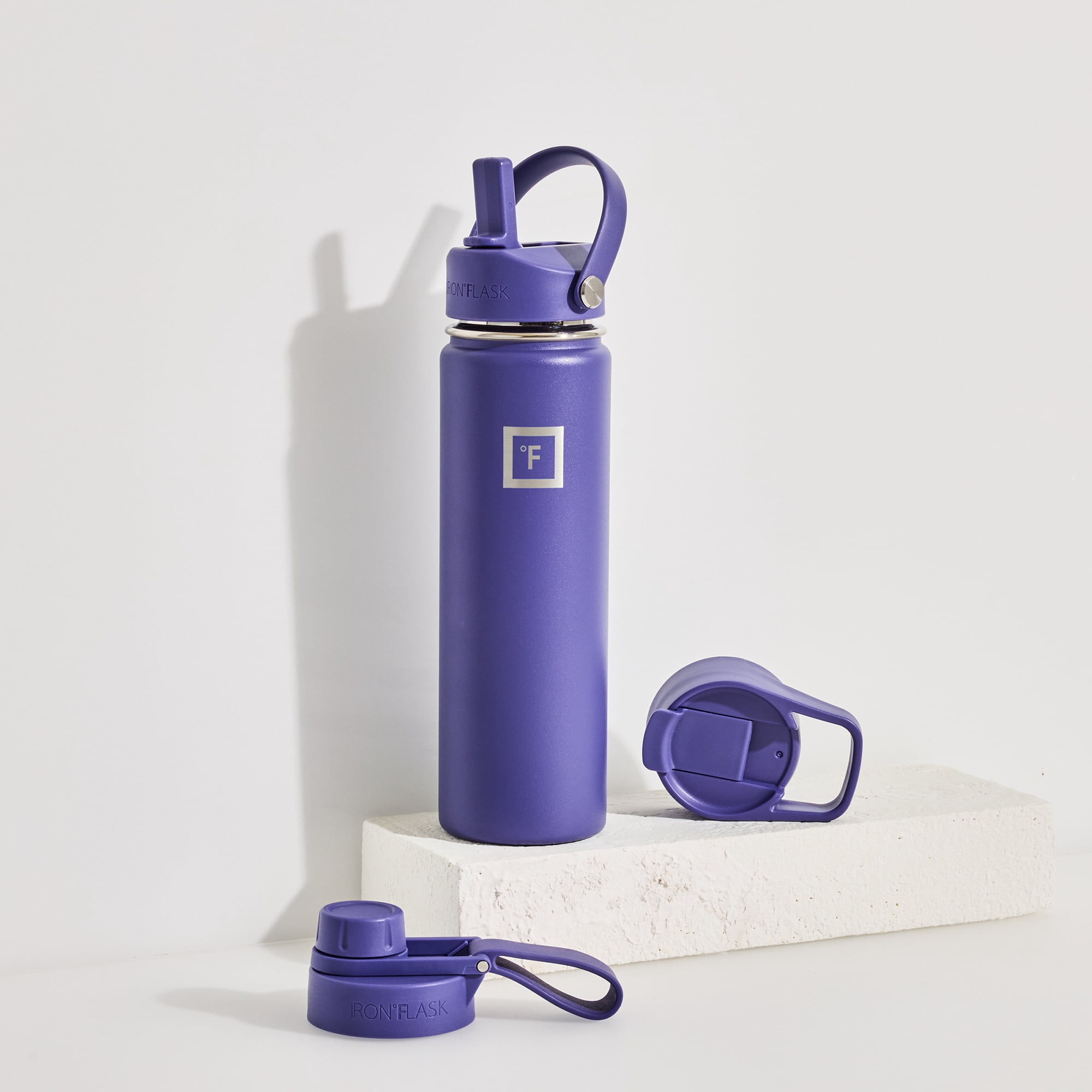 Iron Flask Stainless Steel Water Bottle 22 oz Azul Purple with 3 Lids