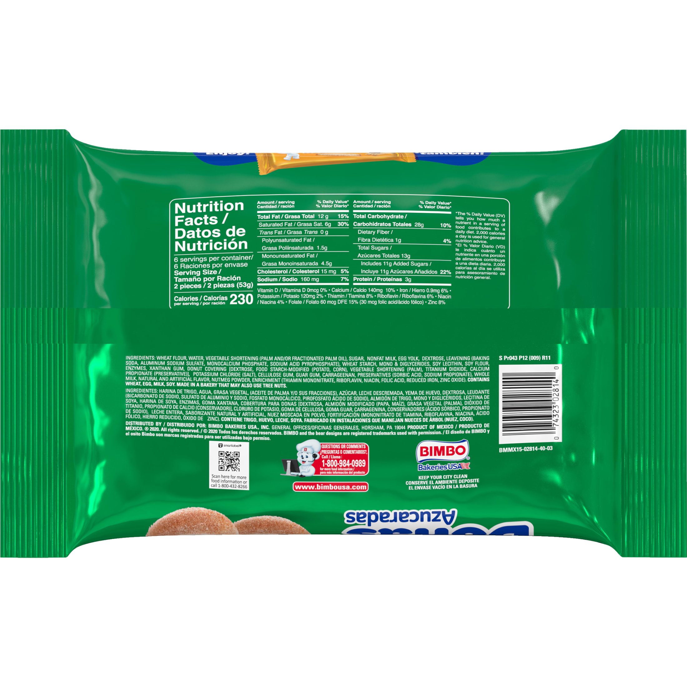 Bimbo Donas Sugared Donuts, 6 twin packs, Sugar Donuts, 11.1 oz Multipack