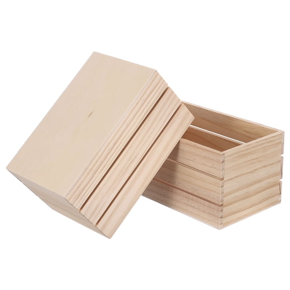 LOLIPPYY 2-Pack Unfinished Wooden Storage Crate Box, Khaki Pine Basket for Home, Office, Kitchen Organization and Decor