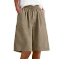 thumbnail image 3 of Babcutegg Women’s Solid Color Linen Blend Capri Pants – Button-Front Rolled Hem Casual Trousers with Pockets Beige Size 2XL, 3 of 9