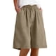 thumbnail image 3 of TaTaai Women Solid Color Loose Fit Cotton Linen Knee Length Shorts With Pockets Casual Summer Wear Lightweight Breathable Machine Washable No Fading Daily Outdoor Street Wear Gift, 3 of 8