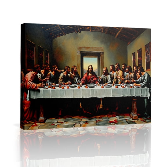 Classic Religious The Last Supper Framed Canvas Art Print - Wood Frame, Horizontal Orientation, Multiple Sizes for Living Room, Dining Room, Church - Holiday Decor for Christmas, Easter,